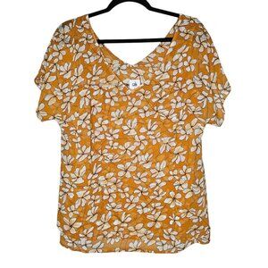 Cabi S Yellow Thrive Double Layer Chiffon Top Blouse Floral Boho Office 3598